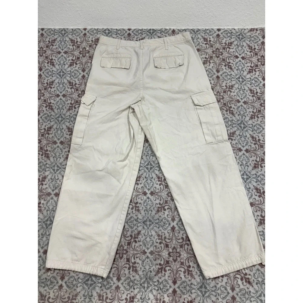 RSQ Loose Fit Cargo Pants Mens 31x30 Cream Off White Cotton Utility Wide Leg